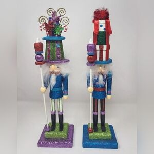 2 Kurt Adler Multi Colored Glitter Whimsical Christmas Nutcrackers‎ 13.5" 2016